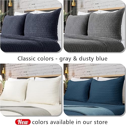 Miniatura 5 de Elegant Life Home Juego de edredones y fundas de almohada de algodón de terciopelo real (funda King, color azul polvoriento)