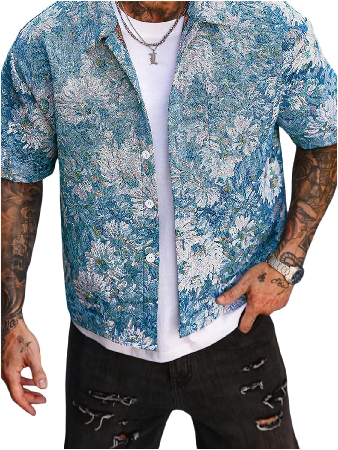 Men's Vintage Floral Print Shirt Vintage Button Down Short Sleeve Collared Hawaiian Shirts Vacation Tops - Image 4