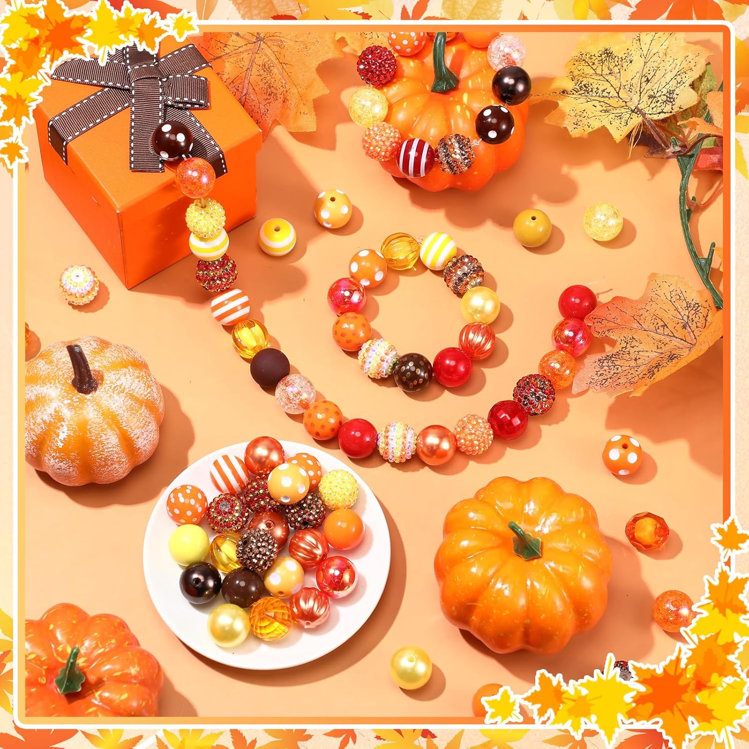 100 Pcs 20mm Rhinestone Bubblegum Beads for Pens Mixed Crystal Resin Chunky Beads for DIY Craft Keychain Necklace Bracelet Jewelry Making(Autumn Color) - Image 3