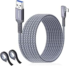 aceyoon USB C Cable 20ft/6m, USB3.1 Gen1 to 90 Degree Type C 5Gbps High Speed Data Transfer & Fast Charging 3A VR Headset Cable Compatible for Oculus Quest 1/2/Rift S/VR Headset (6m, Grey)
