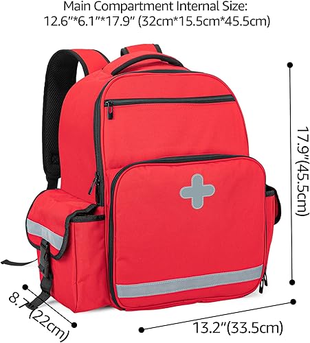 Vista 6 de CURMIO Mochila médica de emergencia vacía, bolsa EMT de primera respuesta para EMS, camping, senderismo, salud en el hogar, viajes de campo, rojo