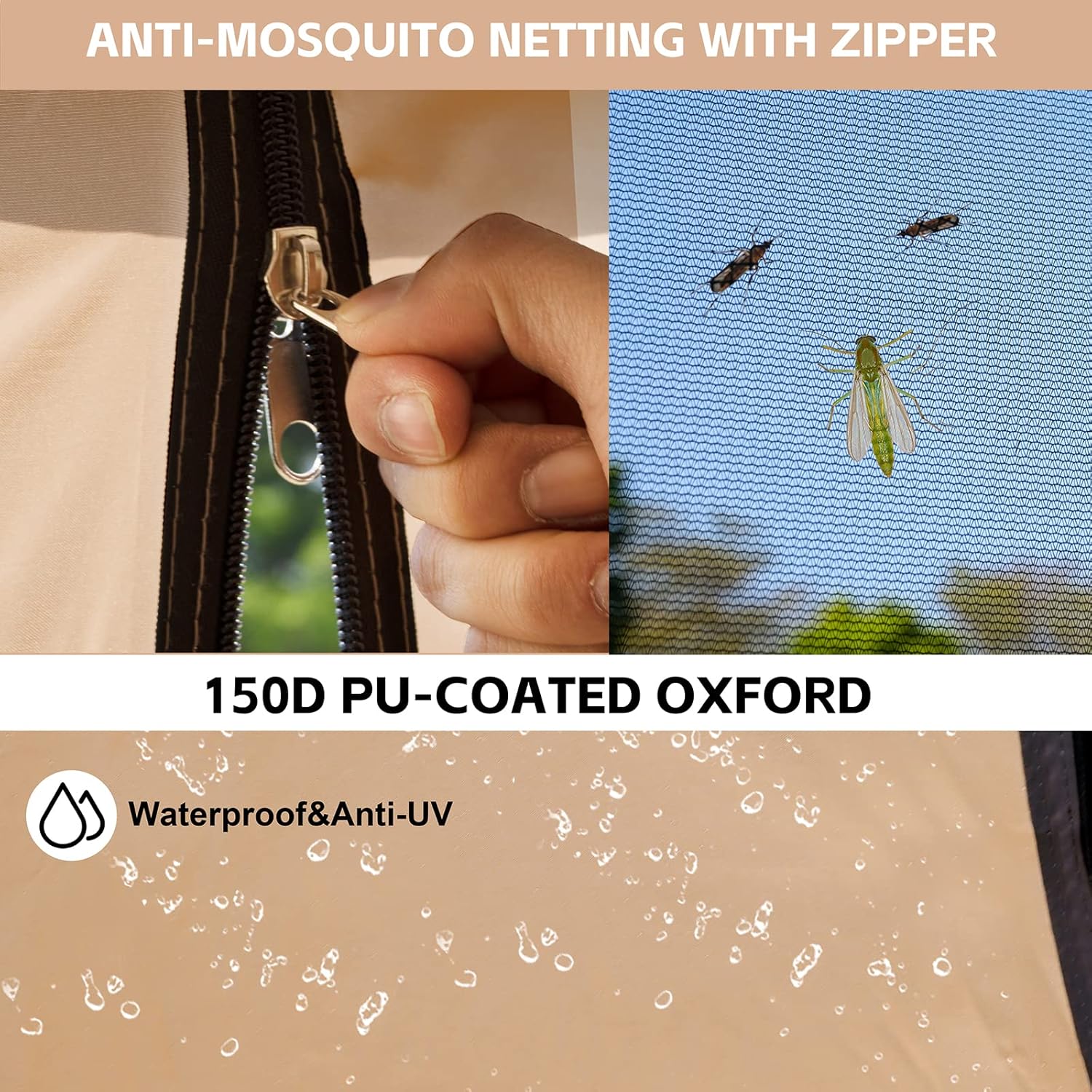 KAMPKEEPER 10x10 Pop Up Canopy with Mosquito Netting,Instant Outdoor Screen Tent(Khaki) Canopy Replacement Top (Dark Grey)