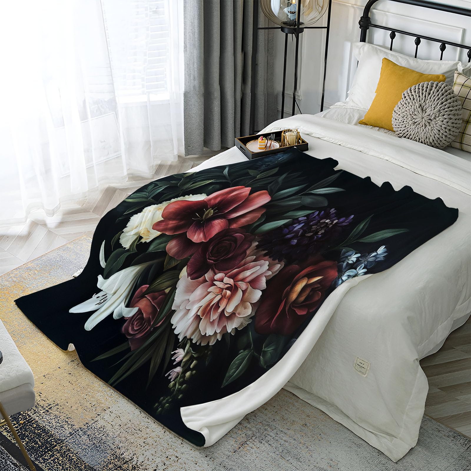 Fleurs vintage ultra douce et duveteuse plaid polaire flanelle 200x220 cm contre le froid