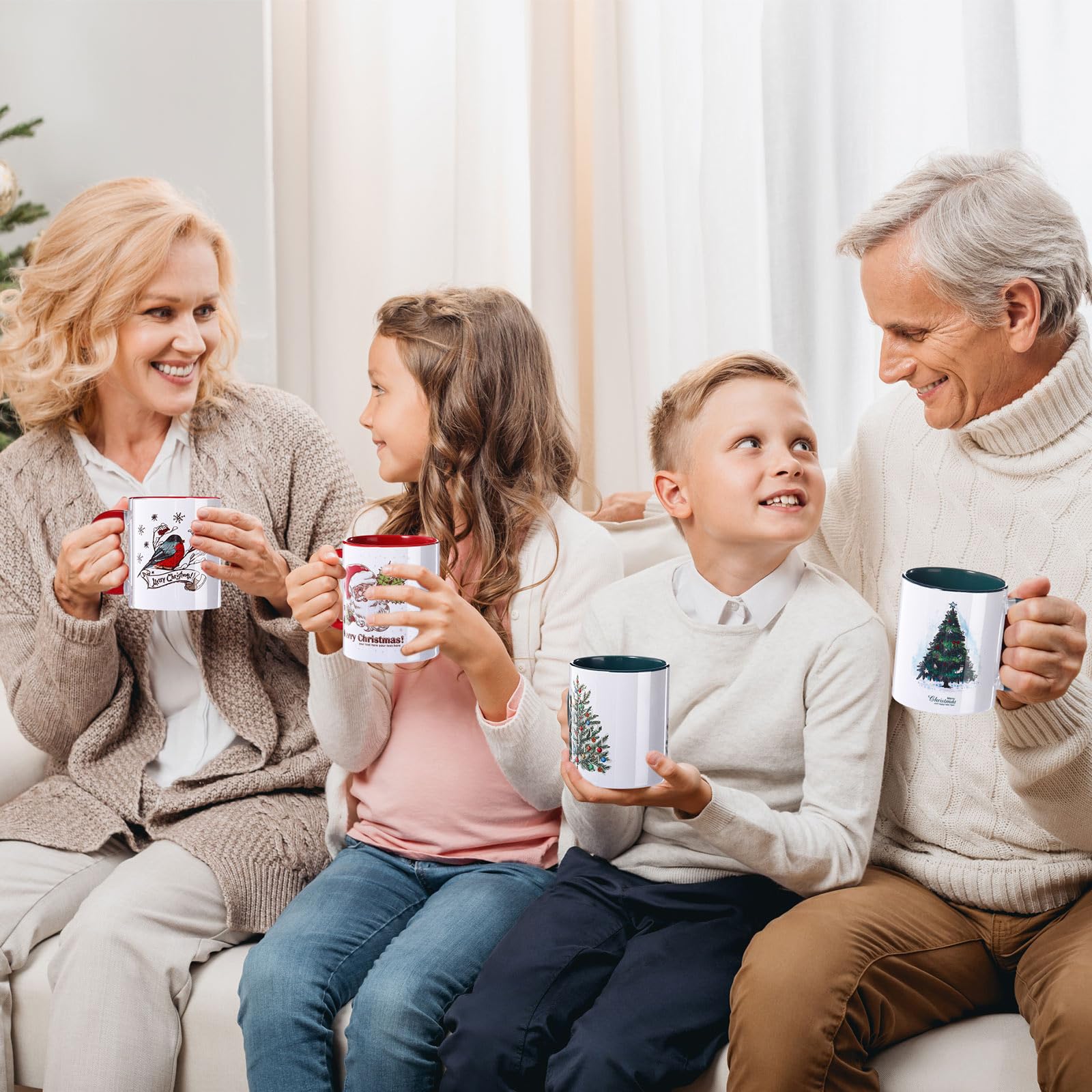 Zubebe Weihnachtliche Kaffeetassen, 6er-Set, 325 ml, Keramik-Kaffeetassen, Weihnachtsmann, Kakao, Milch, Tee, Feiertage, Weihnachten, Neujahr, Party, Dekoration, Geschenk für Frauen, Familie, Freunde,
