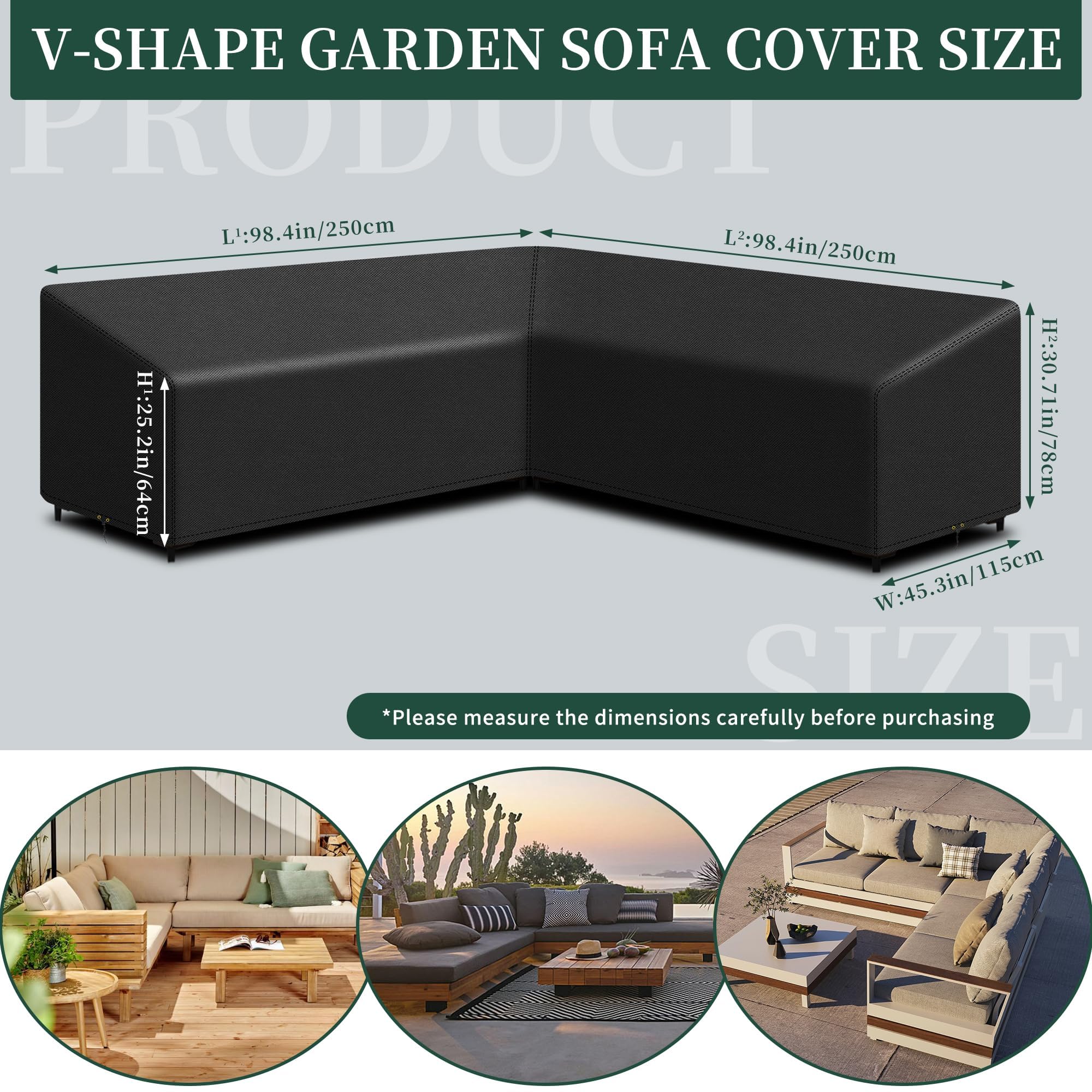 Funshot L Shape Garden Furniture Covers Waterproof, 420D Oxford Fabric L Shape Garden Sofa Covers Windproof, Anti-UV - Image 3