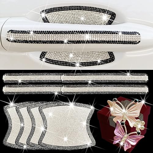 Calcomanías para manija de puerta de automóvil con diamantes de imitación para mujeres y hombres, 8 piezas de calcomanías protectoras universales