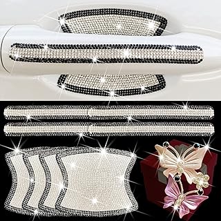 Rhinestone Car Door Handle Stickers for Women Men, 8 Pcs Crystal Glitter Door Handle Decals Protector Universal Bling Car Accessories for Women Diamond Decoration (Silver and Black)