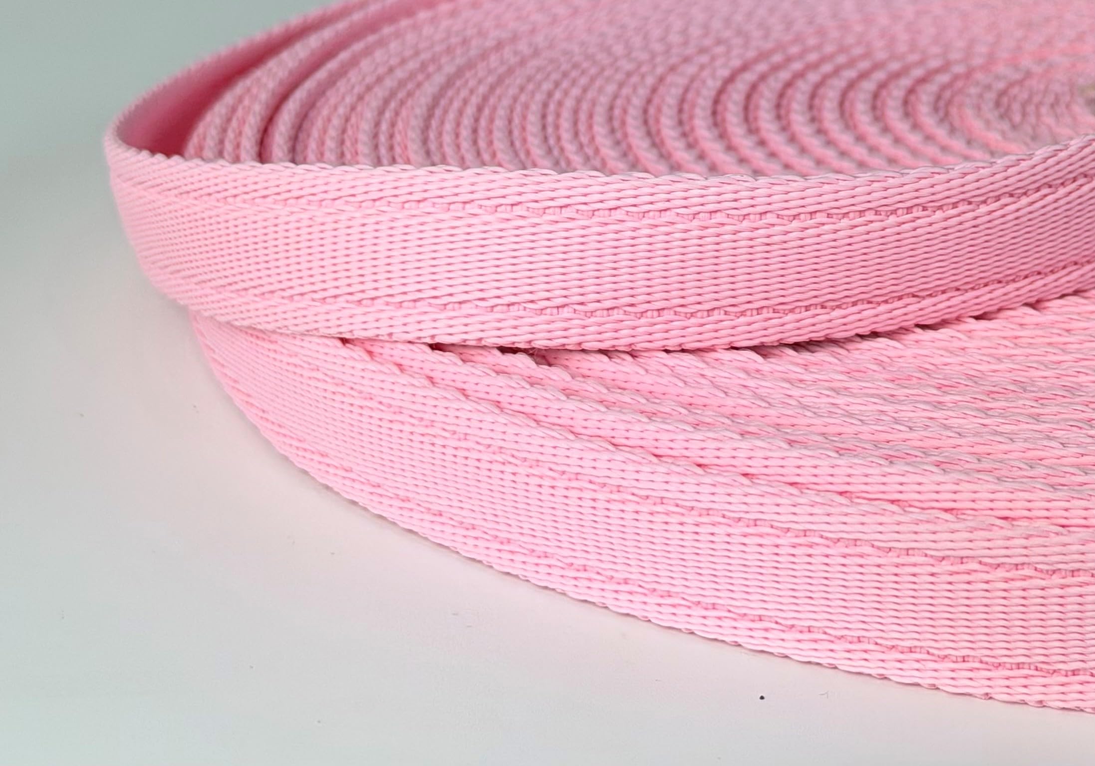 Dog long line training lead cushioned webbing in 5m or 8m (Baby pink 8m, 3/4 inch wide)