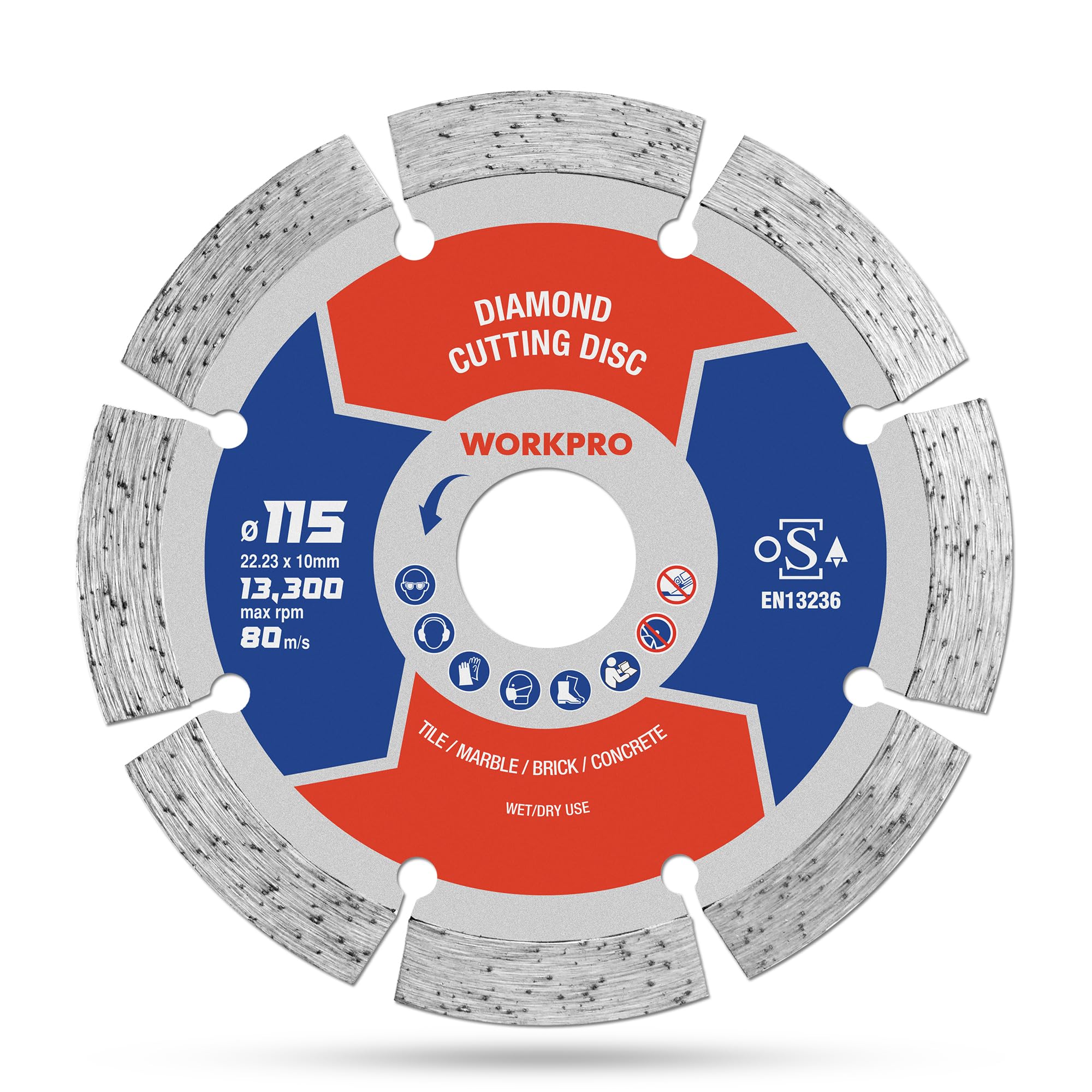 WORKPRO 115 mm Diamond Cutting Disc (4.5") Segmented Blade for Angle Grinder, Concrete, Stone, Masonry, Tile