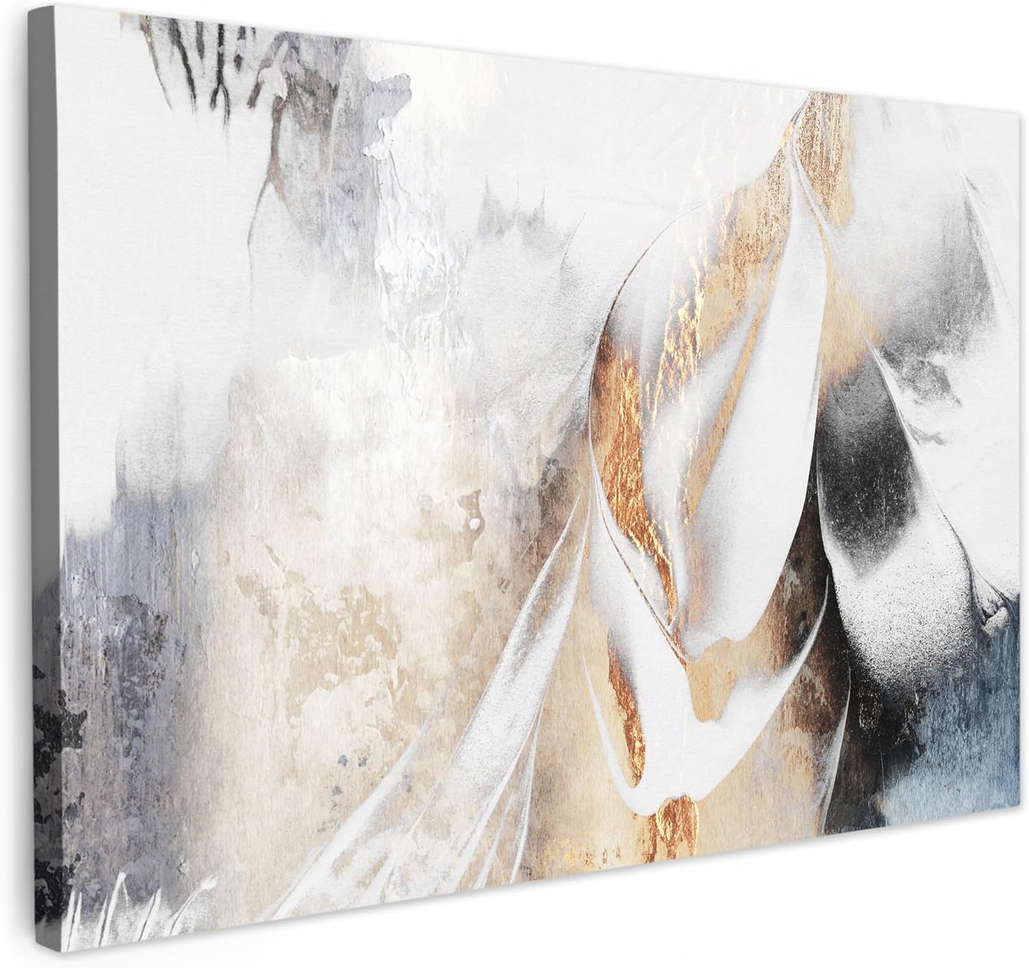 MuchoWow  Canvas Picture Large 120 x 80 cm XXL Decoration Living Room Pictures Hanging Wall Decoration Apartment Golden Decoration Modern Wall Decoration Gold   Luxury   Abstract   White