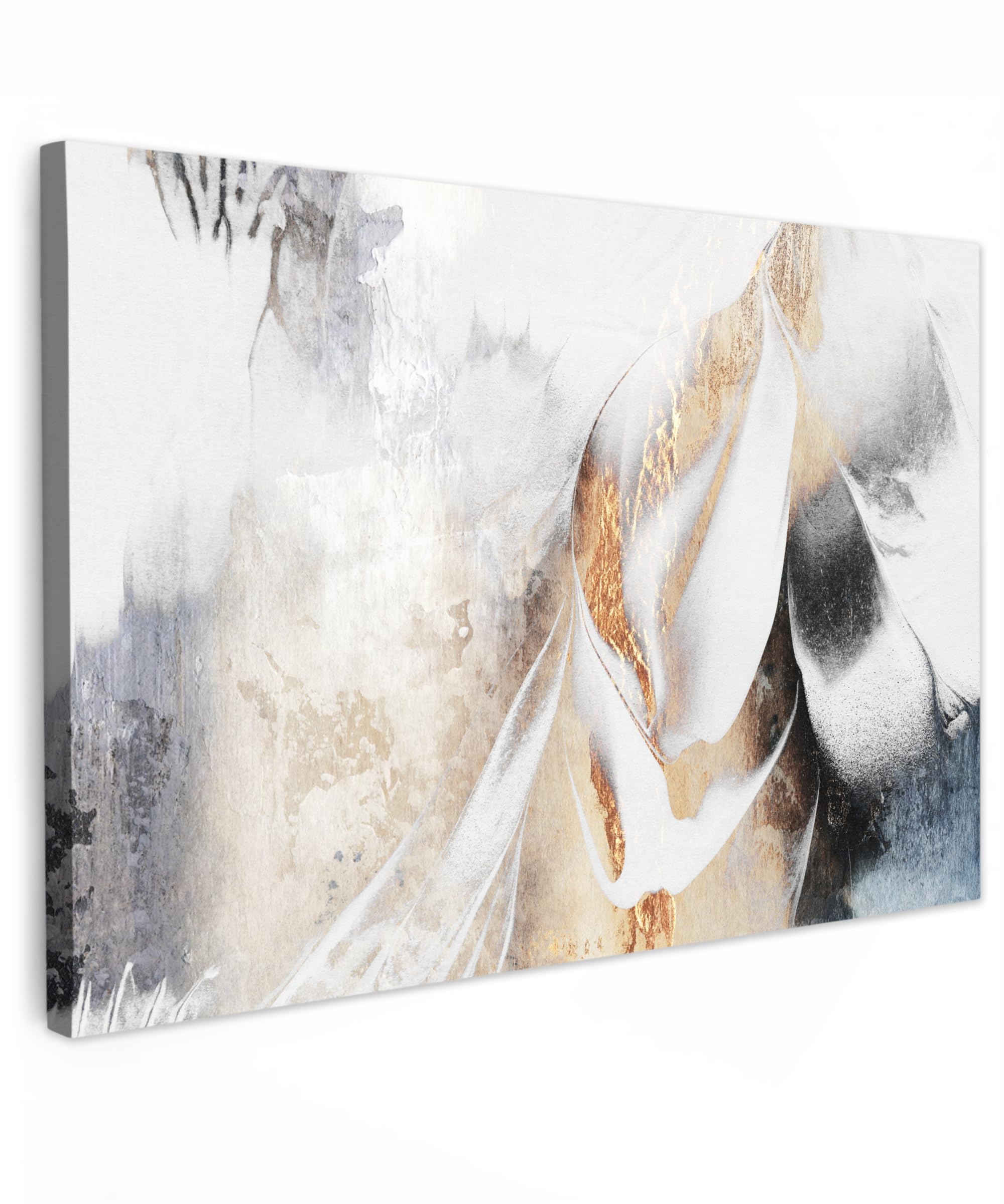 MuchoWow© Cuadros Salon Modernos 120x80 cm Adornos Pared Decorativos Dormitorio Lienzo Pinturas Quadro Decoración Lujo - Abstracto - Oro - Blanco