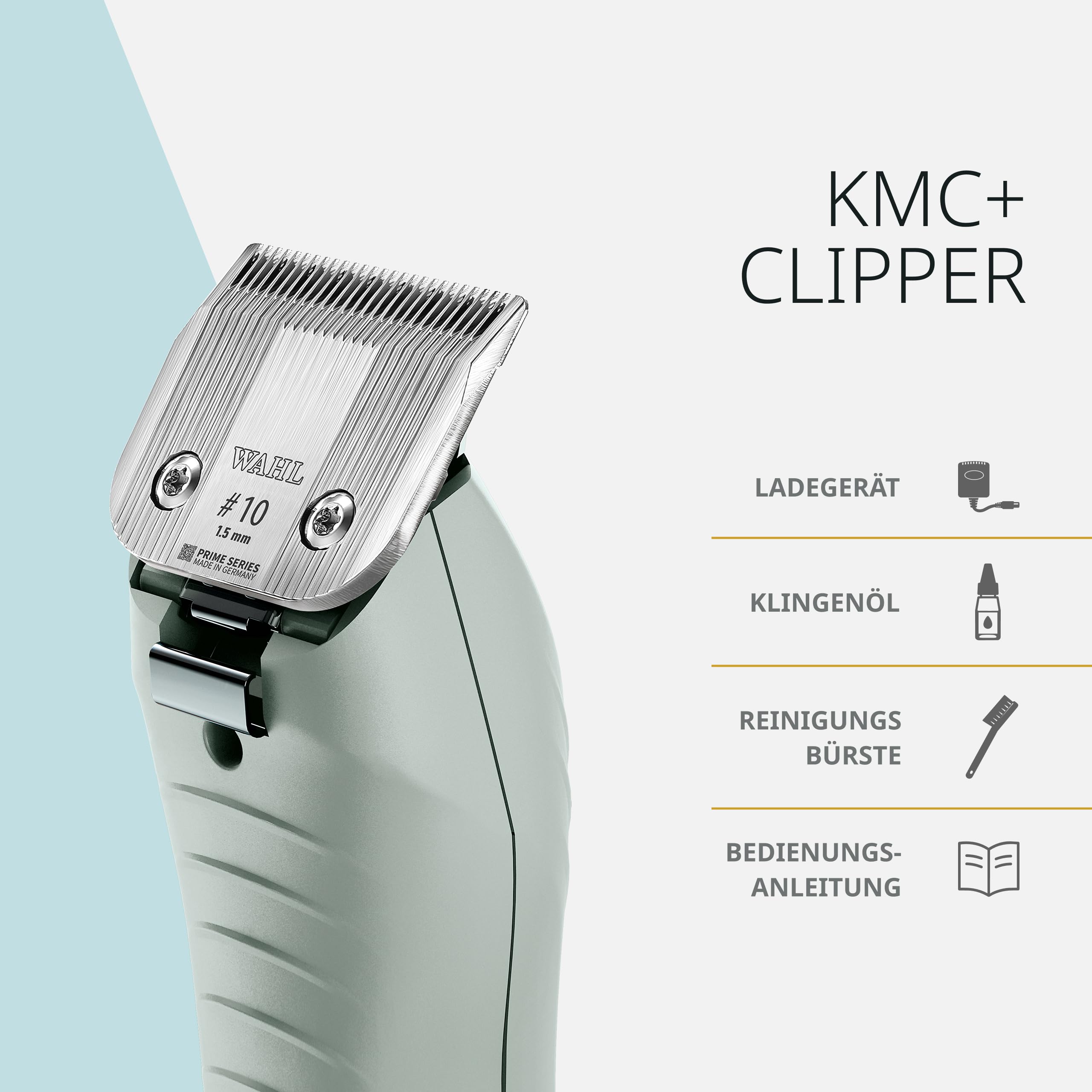 Wahl KMC+ Tierhaarschneider, Netz oder Akku, 120 Minuten Laufzeit | Tierhaarschneider mit bürstenlosem Motor, 3700 und 4500 U/min, #10 Prime Klinge, Netz oder Akku, 120 Minuten Laufzeit