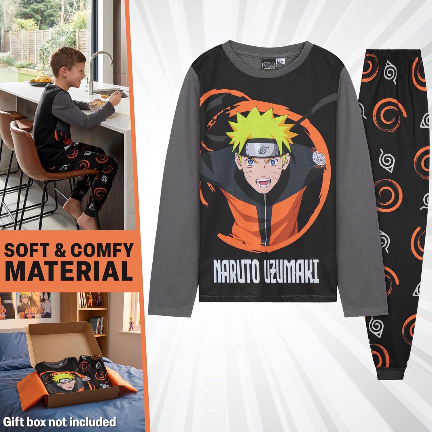 Get Trend Pajama Set for Boys, Long Sleeve T Shirt and Elastic Waist PJ Pants, Anime Character Sleepwear, Gifts for Boys - Image 4