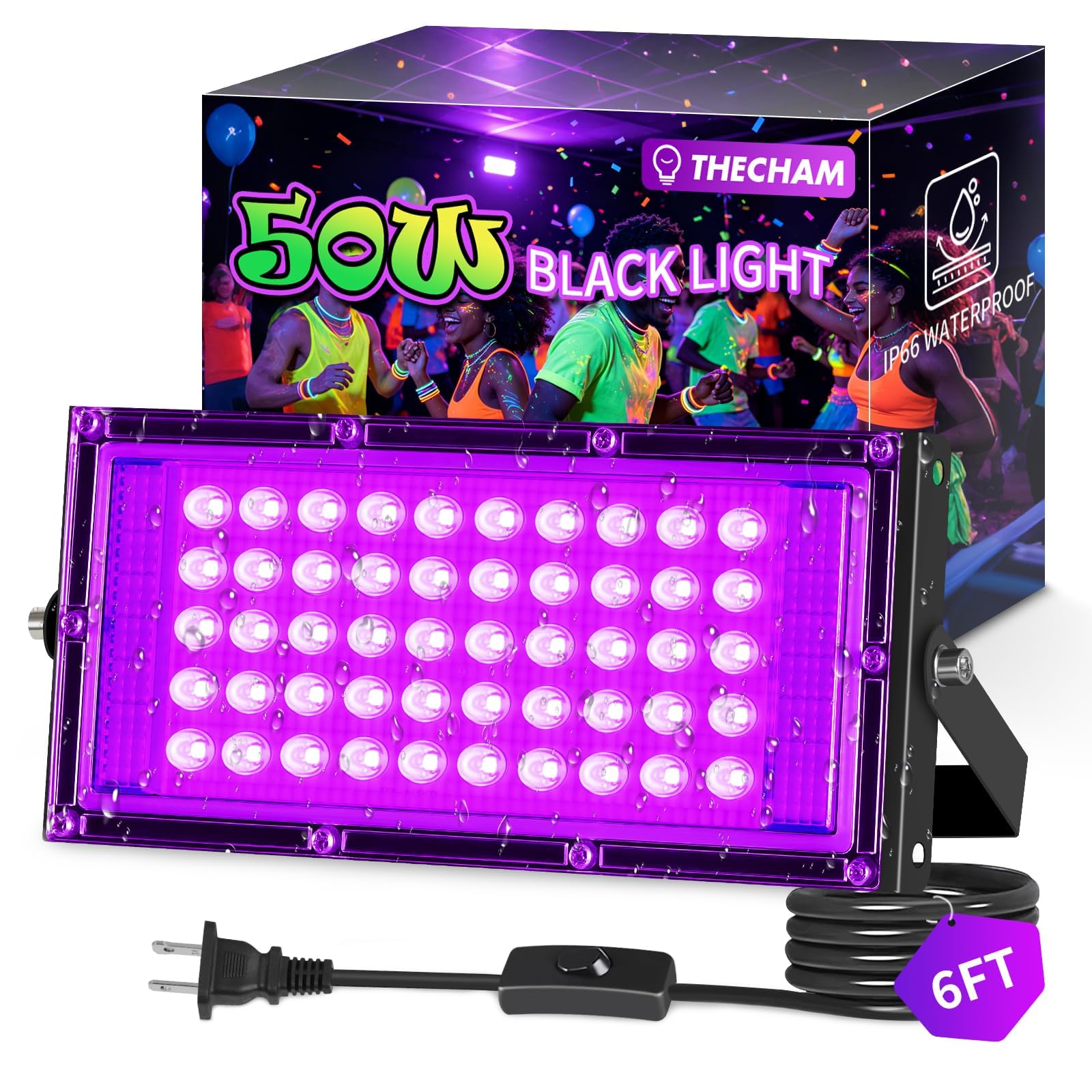 50W LED Black Light for Glow Party, IP66 Waterproof Blacklight Halloween