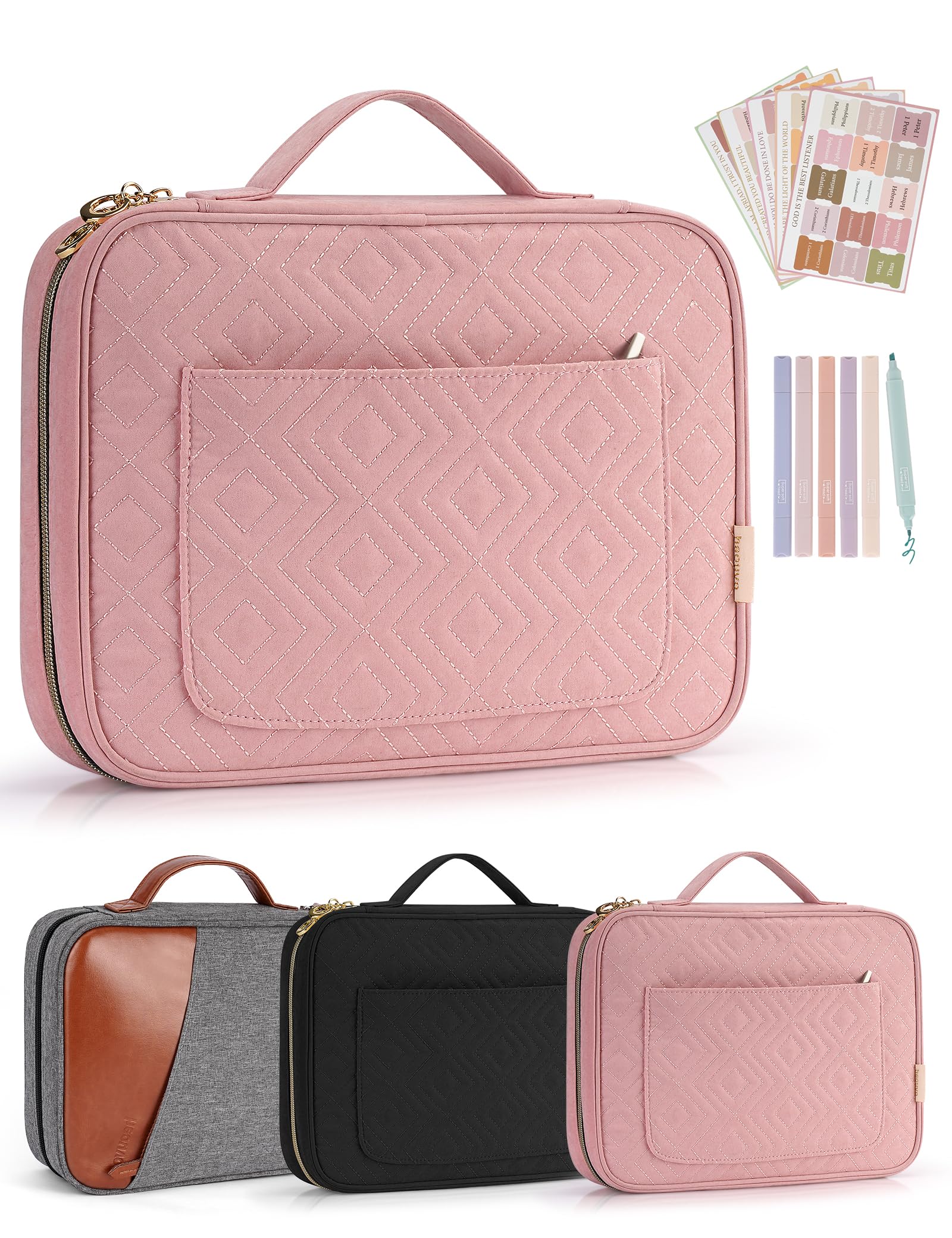 Heouvo Fundas de Biblia para mujer, funda de transporte acolchada de algodón con bolsillos/asa, ideal para estudio bíblico/uso diario, regalo perfecto para mujeres y niñas