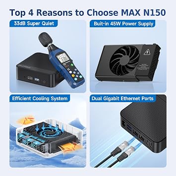 Mini PC,Twin Lake N150(Turbo 3.6Hz) 16GB DDR4 500GB M.2 SSD Dual LAN, Desktop Mini Computer 4K Dual HDMI Display, Wifi5, BT5.0, Built-in 45W Power Supply