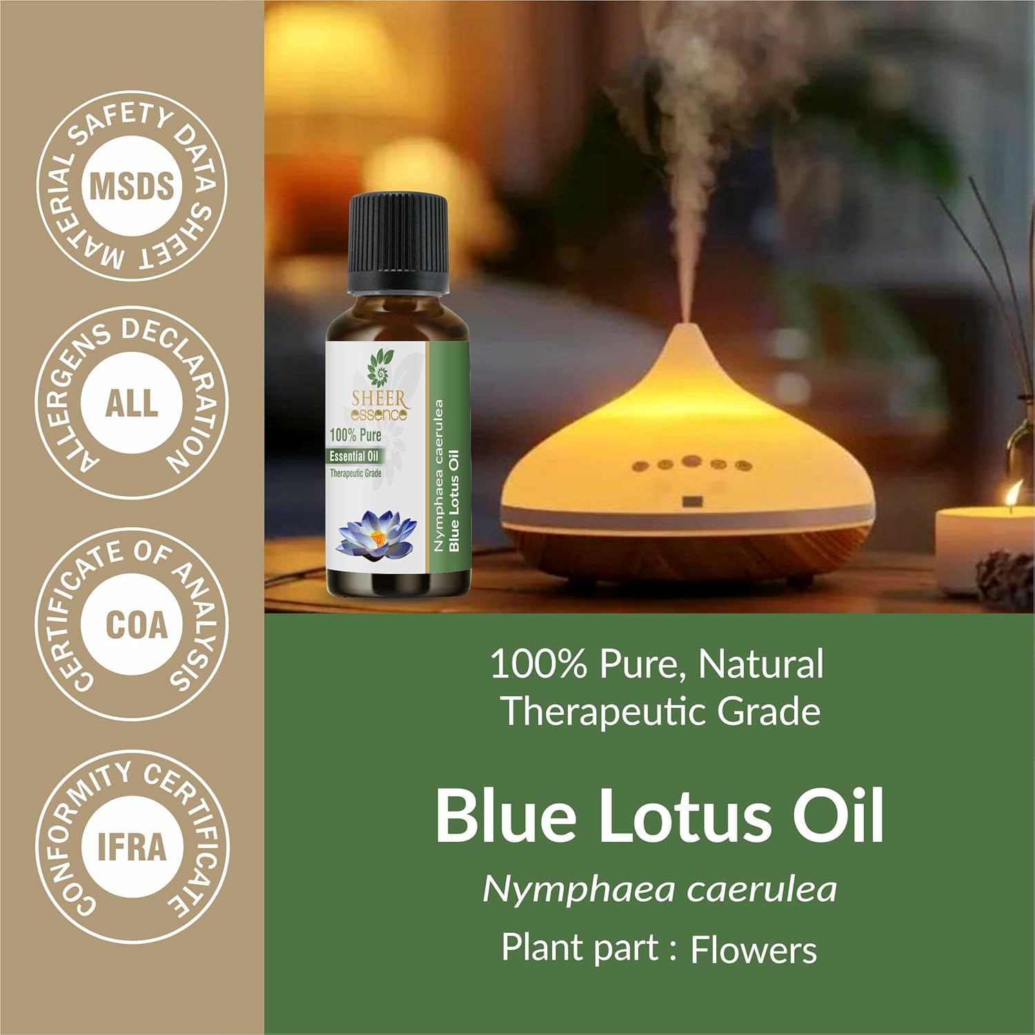 Essential Oils 4oz - 100% Pure and Natural - Therapeutic Grade Oil - Huge 4 Fluid Ounces Bottle with Premium Glass Dropper (Blue Lotus Oil)