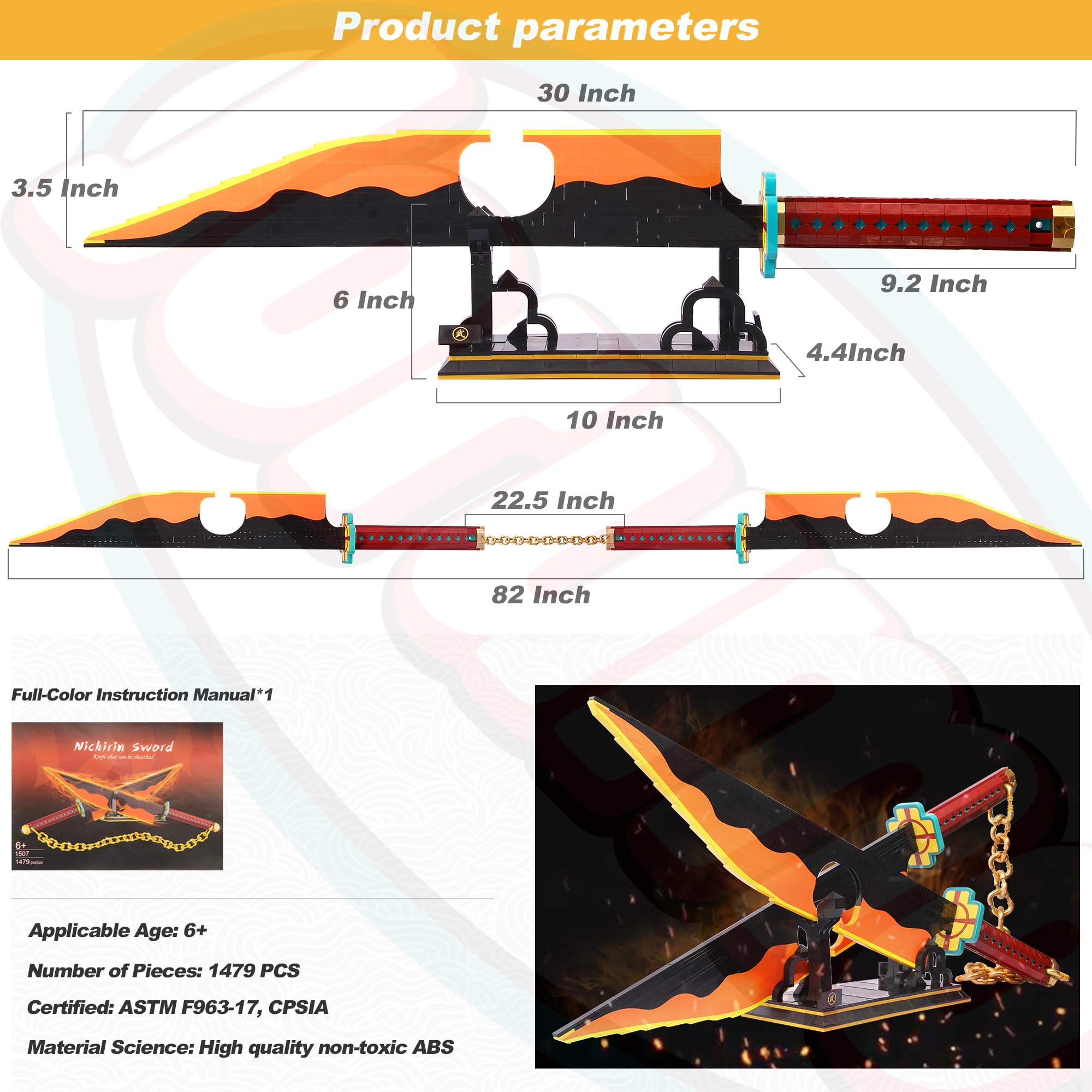 Jorumo Sword Building Set, 82in Double Blade Tengen Uzui Sword