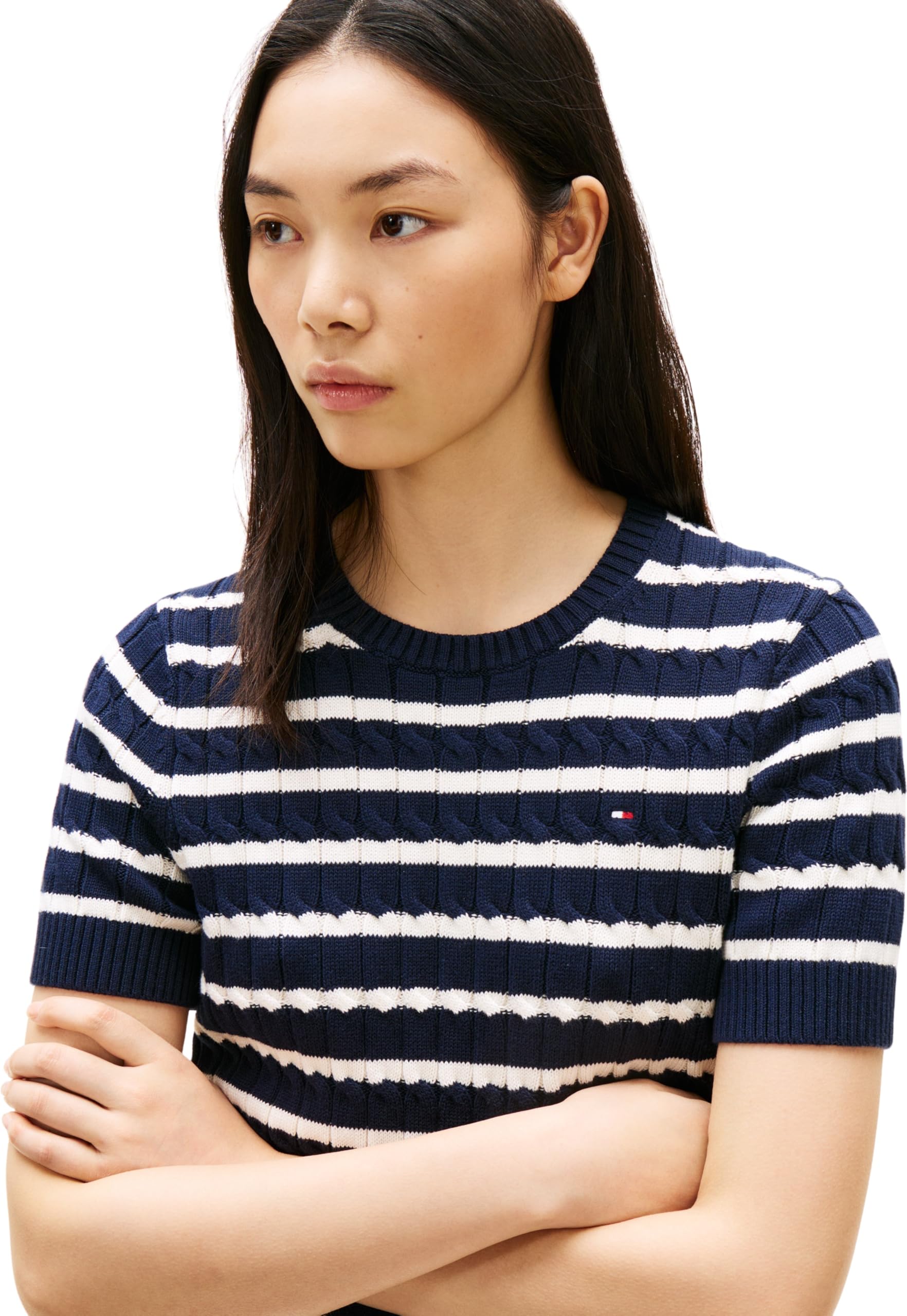 Tommy Hilfiger Swetry damskie, Niebieski (Dark Night Navy/Ivory Petal Stp), S