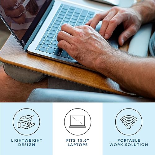 Miniatura 2 de LAPGEAR - Escritorio de regazo Home Office Pro con reposamuñecas, alfombrilla de mouse y soporte para teléfono, marrón (Oakwood), se adapta a