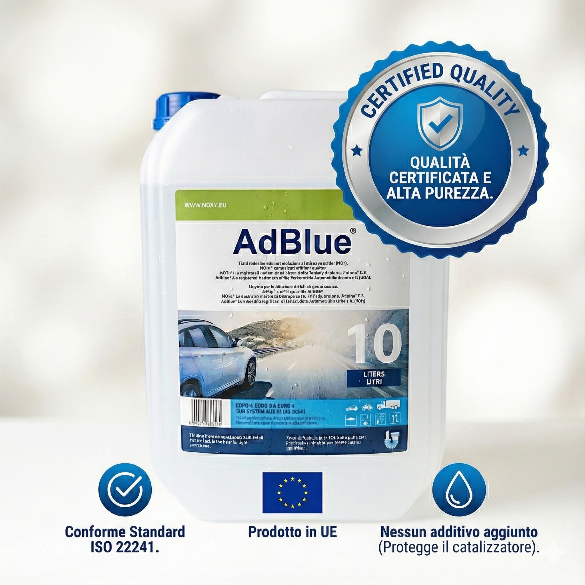 LUBRIALPHA Additivo AdBlue Tanica 10 Litri per Motori Diesel Euro 4 5 6 con Tecnologia SCR - Alta Purezza - Conforme ISO 22241 - Imbuto Versatore Incluso - Rifornimento Facile per Veicoli