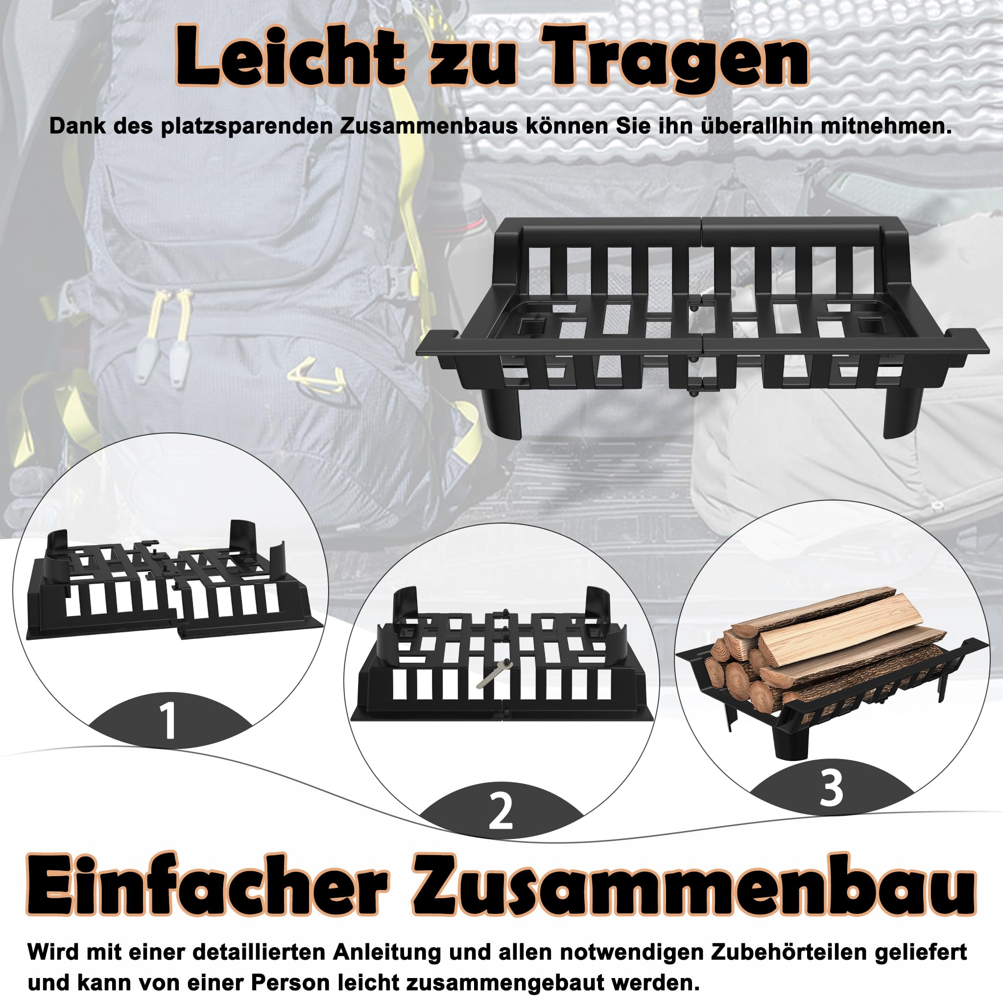 Grille à Bois De Cheminée 42 Cm - Support En Acier, Résiste à 800°C, Charge 50 Kg, Pour Intérieur/extérieur