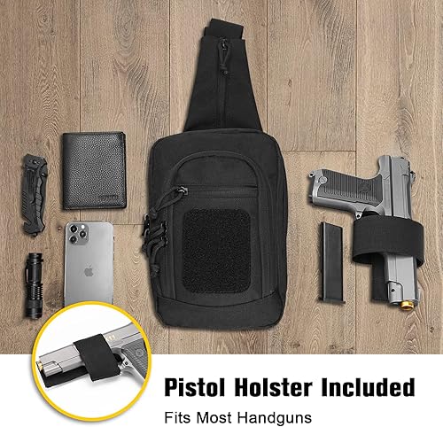 Miniatura 6 de ProCase Bolsa táctica para pistola de transporte oculto, pecho de hombro EDC CCW Pack para pistola al aire libre Range Backpack - Negro