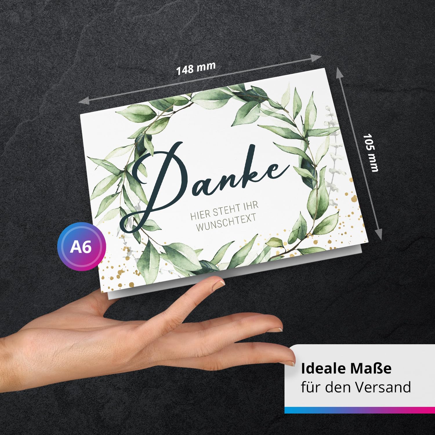 Dankeskarten personalisiert mit Umschlag mit eigenem Text und Foto