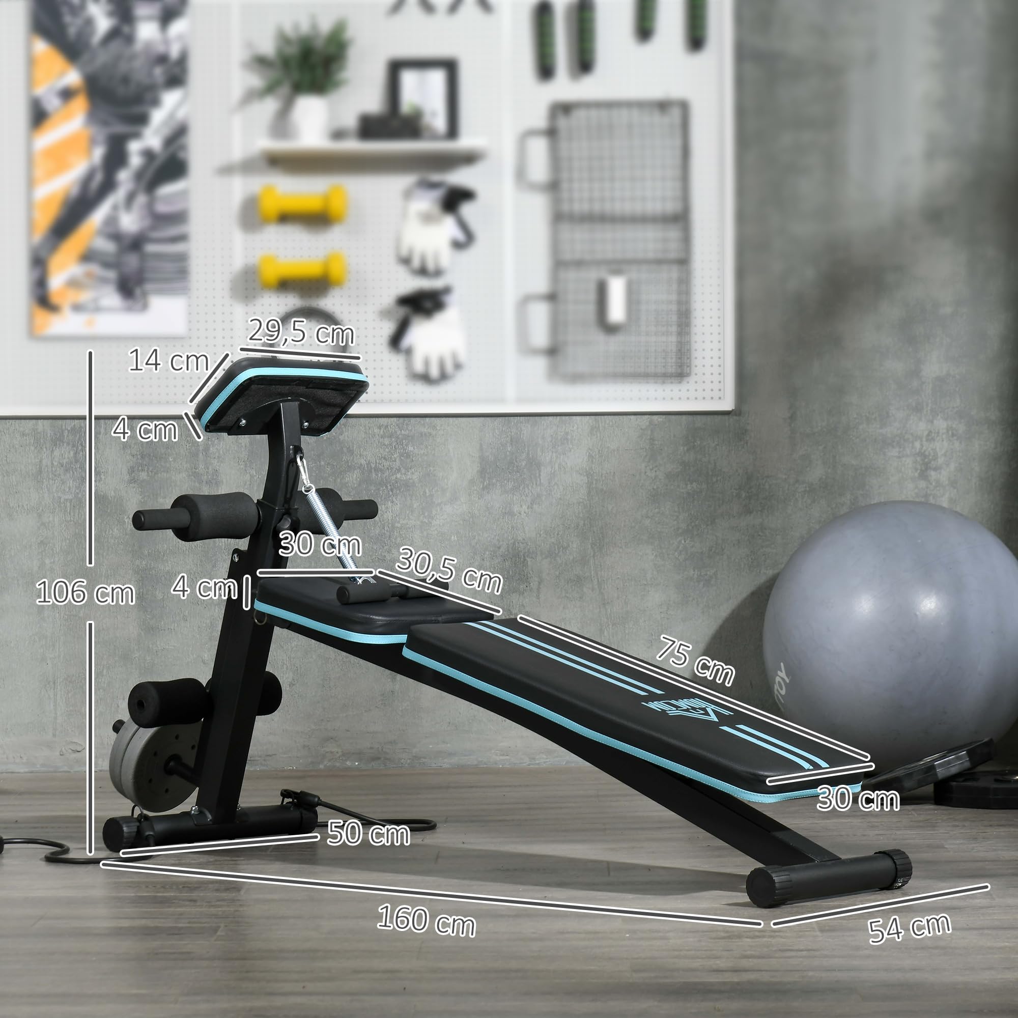 HOMCOM Hantelbank 7 fach Verstellbare Rückenlehne Klappbar bis 300 kg | Multifunktion Trainingsbank, Fitnessbank, für Zuhause, Bizeps-Curls, Langhantel, Stahl