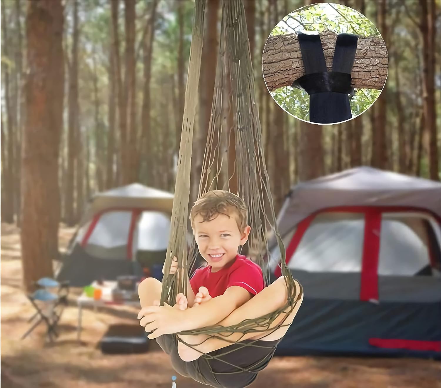 KNC Outdoor Travel Camping Sport Hammock with Tree Straps for Hanging, Army Green Net Mesh Nylon Sleeping Bed Swing with Hooks for Garden Beach Camping Hunting Hiking Traveling