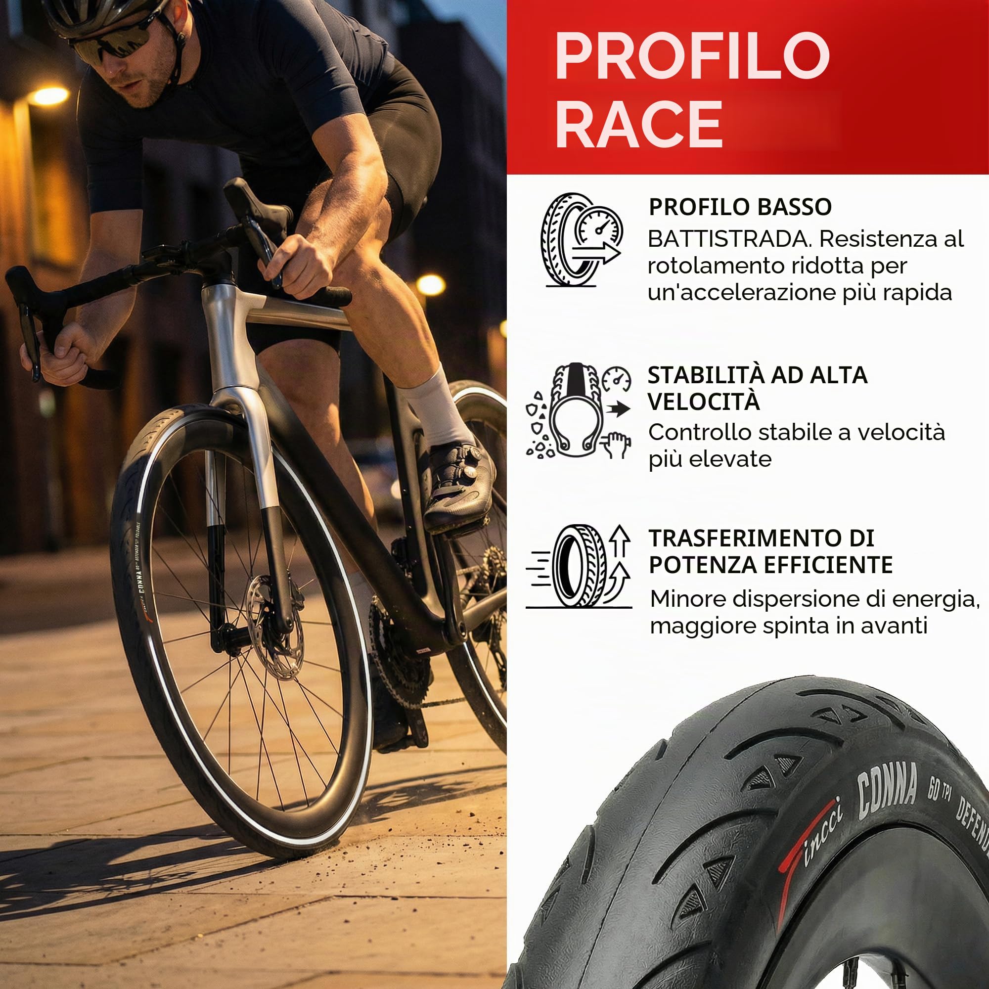 Fincci Copertone Bici 700x25c 25-622 Pieghevole con Banda Riflettente LVL3 | Copertoni Bici 700x25 con Protezione Antiforatura LVL3 e Pressione 85-115 PSI per Alte Prestazioni - Set da 2