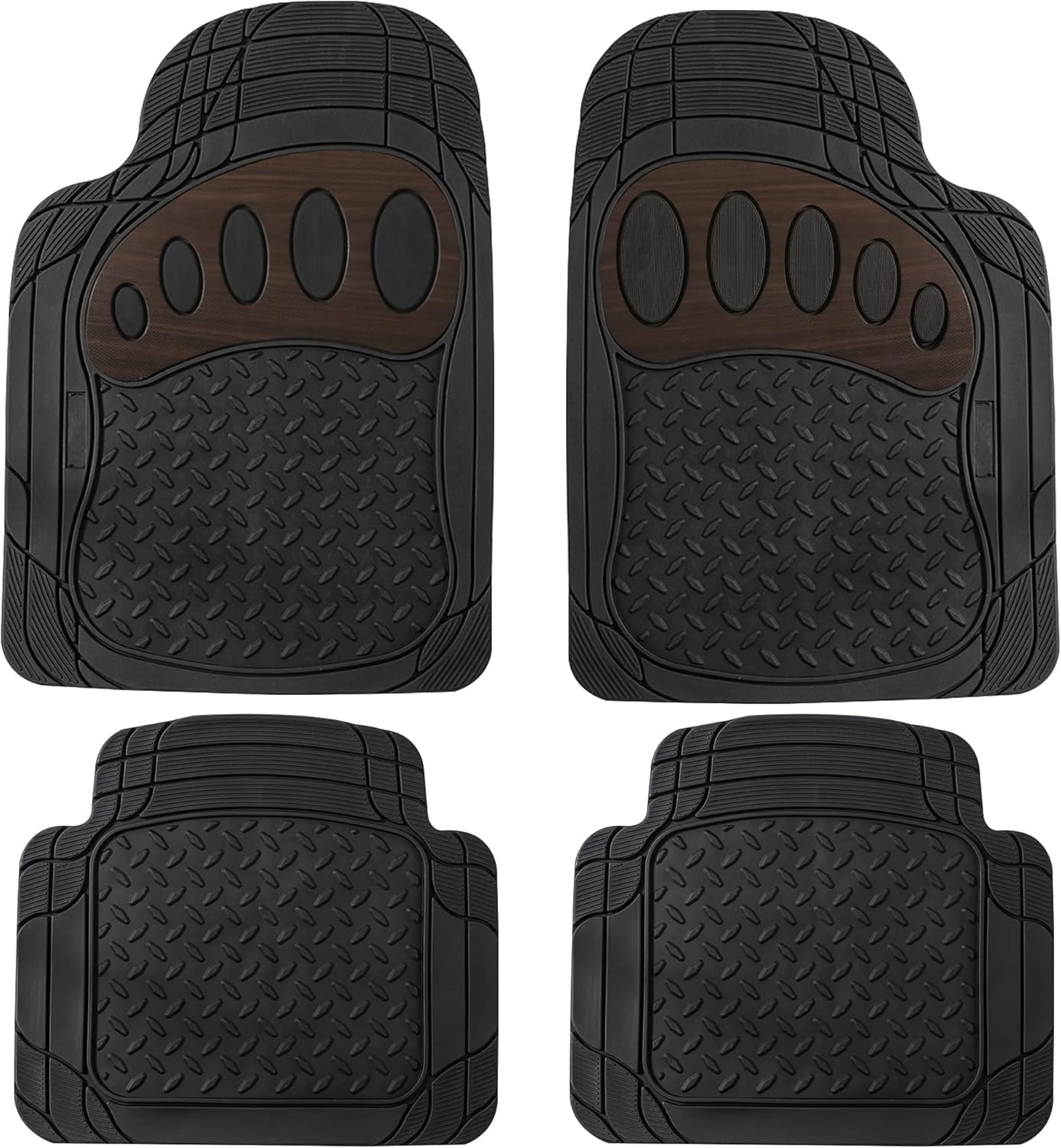 FH Group Automotive Floor Mats -Full Rubber Beige Set Touchdown Floor Mats, Universal Fit with Combo Small Car Seat, Trimmable and Heavy-Duty Floor Mats, Climaproof™ Floor Mats (Brown)