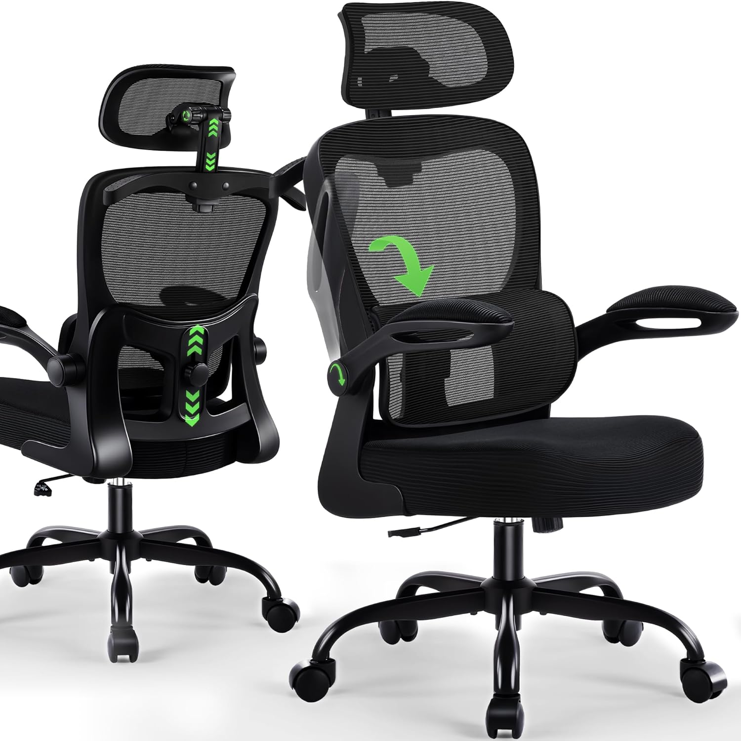 AreShark Office Chair Ergonomic Desk Chairs with Adjustable Lumbar Support Headrest Hanger High Back Breathable Mesh Chair with