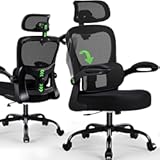 Office Chair Ergonomic Desk Chairs with Adjustable Lumbar Support& Headrest Hanger&comma; High Back Breathable Mesh Chair with Wheels&comma; Rolling Swivel Comfy Task Computer Chair for Home Work Gaming