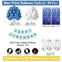 Mystic Toy Store 100th Birthday Decoration Item Blue and White Theme Combination for Boy Girl|50 Pc Blue White Balloon|2 Pc Blue Foil Curtain| Blue Birthday Banner| Pump| Arch Tape| Glue Dot|60 Pieces gallery image