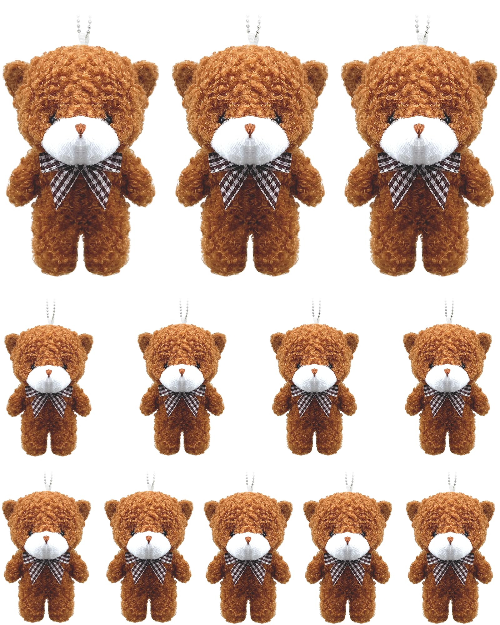 12 pcs Mini Stuffed Teddy Bears 4.7 Inch Small Plush Teddy Bears Bulk for DIY Keychain Birthday Christmas Party Favor (Classic-Dark Brown)