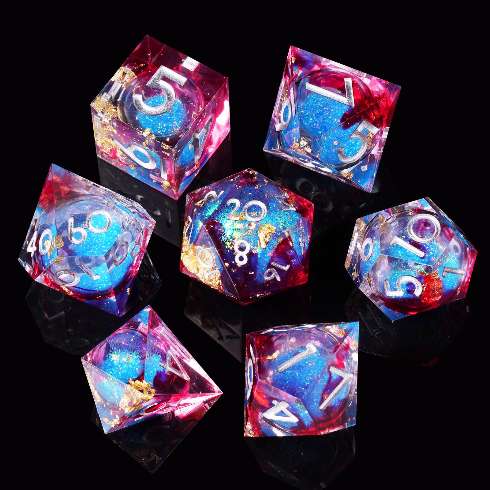 ORUZA 7 PCS Liquid Core DND Dice Resin Sharp Edge Dice Gold Foil Polyhedral D&D Dice Set for Dungeons and Dragons MTG RPG Table Games - Image 2