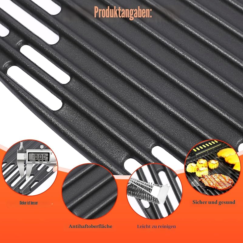 Grilaj de gătit din fontă Denmay 32x48 cm pentru grătar pe gaz Enders Urban, Urban Pro, Explorer, Explorer Pro, 2 bucăți, nu este compatibil cu modelele Urban II sau Explorer II