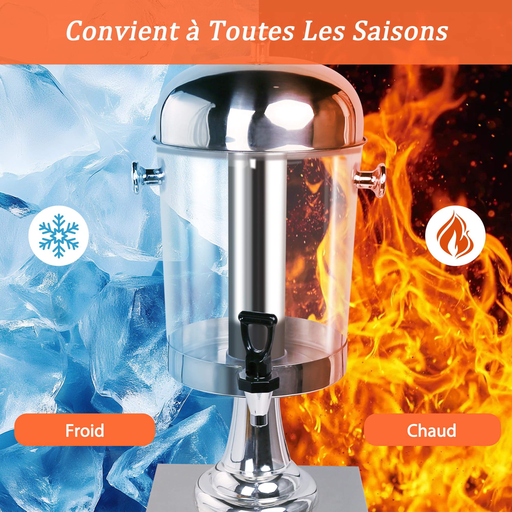 Hakka Distributeur de Jus 8 L, Distributeur de Boissons Professionnel avec Robinet, pour Cocktails, Lait, Eau et Boissons Froides