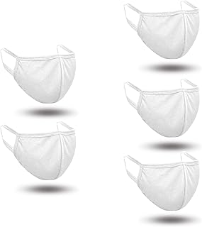 Face Mask | Reusable Face Mask | Breathable Face Mask | Cloth Face Mask Washable | Unisex | Snug fit for Men and Women | 100% Pure Cotton Face Mask | Pack of 5, WHITE