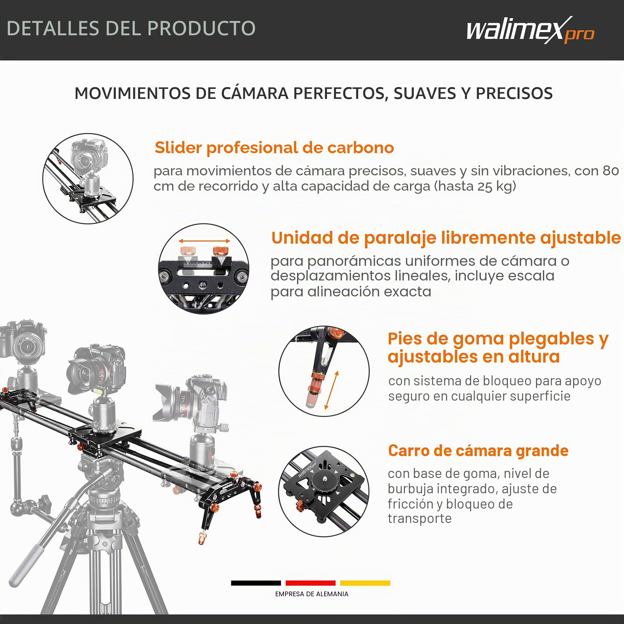 Walimex Pro Carbon Follow Focus Parallax Slider 8 Negro/Naranja