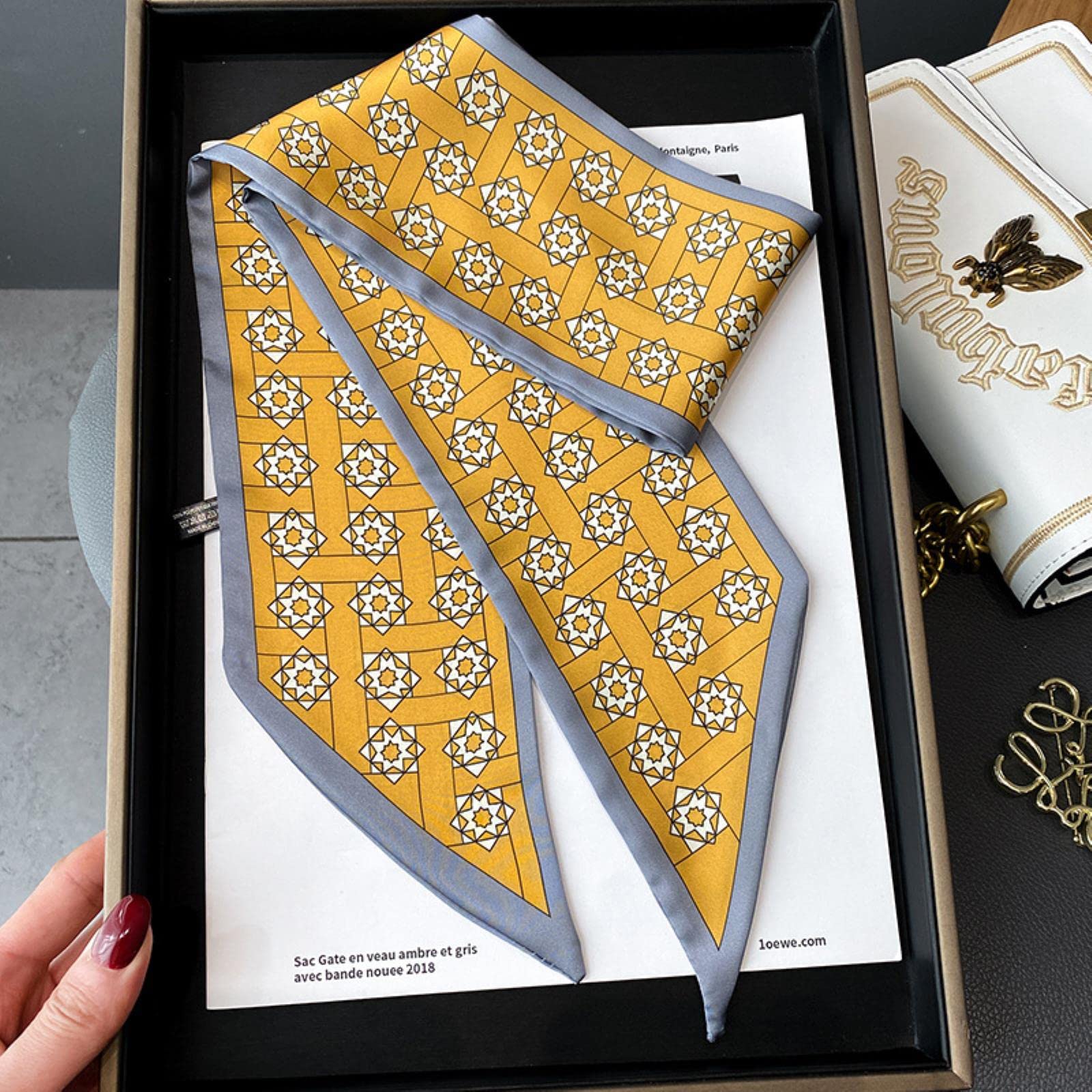 ACiyD Bufanda Estampado Seda Cinta de Raso Bandas para el Cabello Mujeres Pañuelo Estampado Pañuelo Bolsa Corbatas Bufanda Señora Moda Accesorios para el Cabello Sombreros (JJ 123)