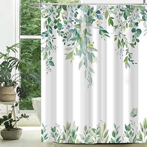 Miniatura 24 de Cortinas de ducha de eucalipto para baño, hojas de acuarela verde salvia con juegos de cortinas de ducha florales con ganchos, decoración de baño