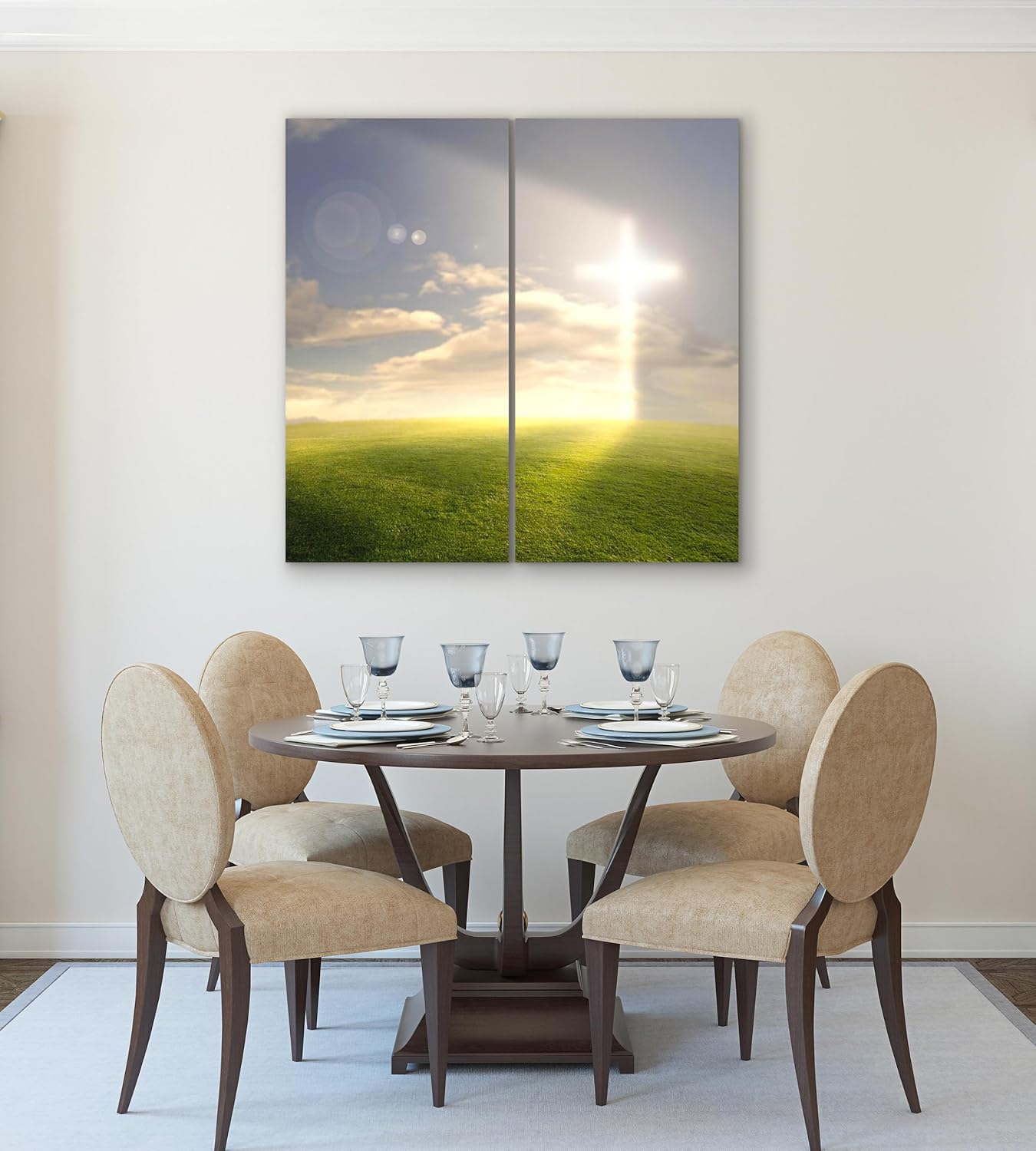 Christian Wall Art Cross Decor - Religious Cross/Light of God Canvas Art 2 Piece Set - Decorative Split Artwork Picture, Spiritual Christian Decor Print for Home, Living Room, Bedroom, Office & Gift