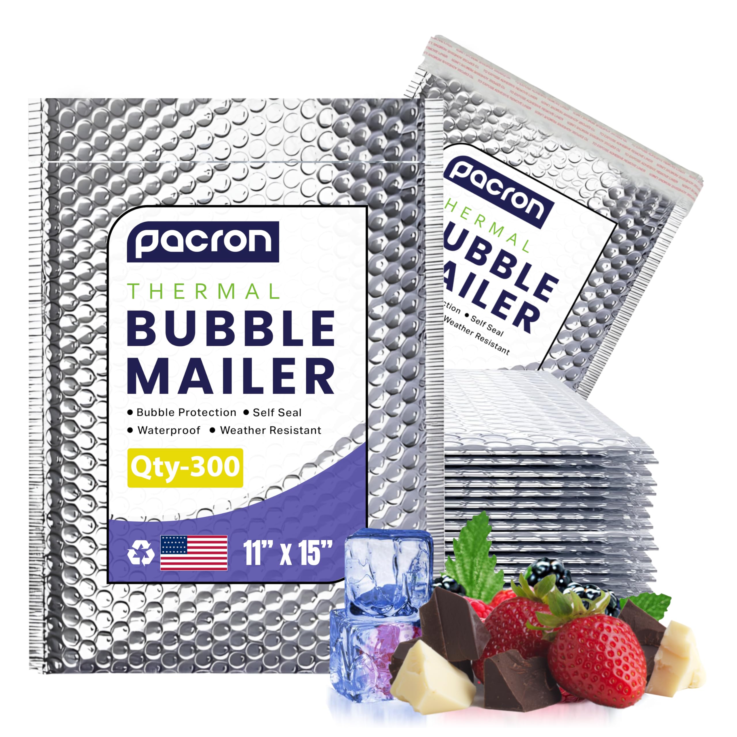 300-Pack Insulated Silver Thermal Bubble Mailers 11 x 15 - Waterproof Metallic Foil Self-Sealing Padded Envelopes for Cold Shipping, Perishables, Food