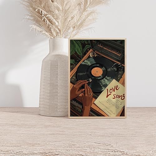 Miniatura 6 de Arte de pared de disco de vinilo de música, póster moderno de mujer negra, impresión en lienzo vintage de canción de amor, lienzo de música de