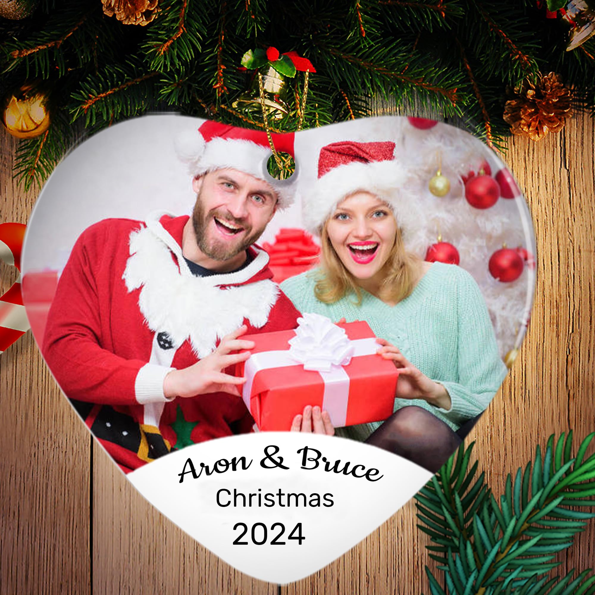 Bola de Navidad Personalizada con Foto, Adornos de Navidad Personalizadas, 2024 Adornos Arbol Navidad, Decoración de Navidad para Parejas, Familias, Mascotas, Regalos Personalizada