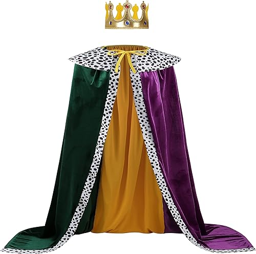 yolsun Capa de Mardi Gras King para hombres, capa de lujo para carnaval para adultos, capa de terciopelo de longitud completa para Halloween