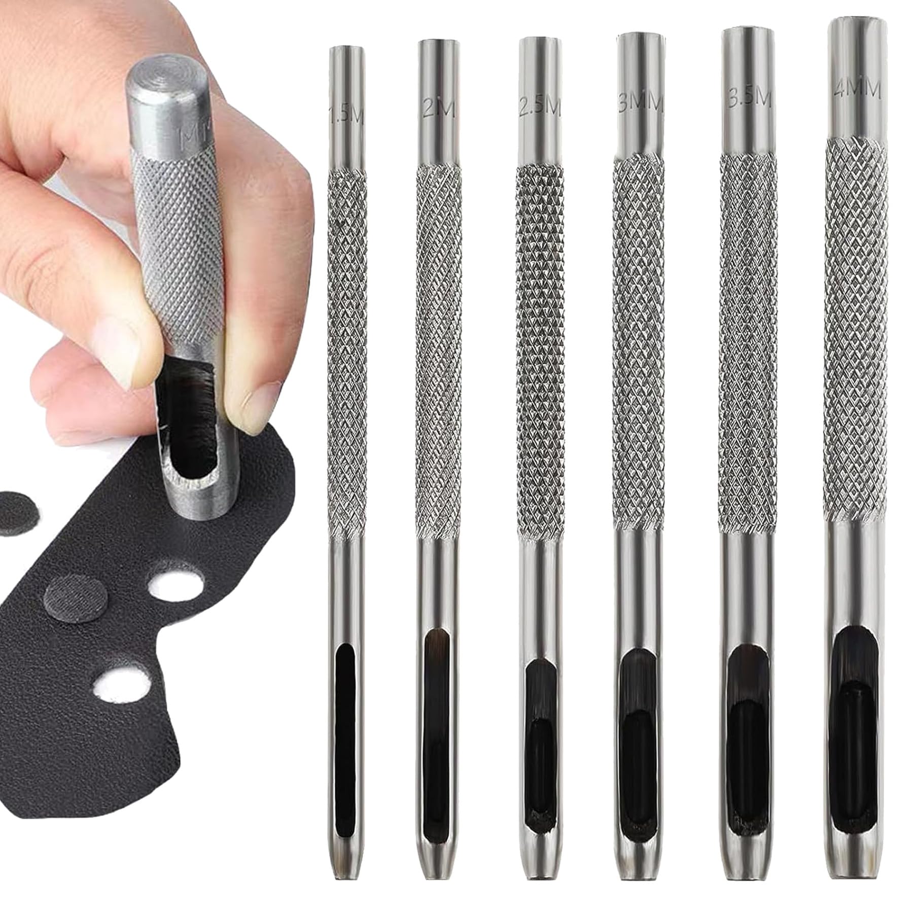 6 Pcs Leather Hole Punch Set,3-8mm Round Hollow Punch Tools