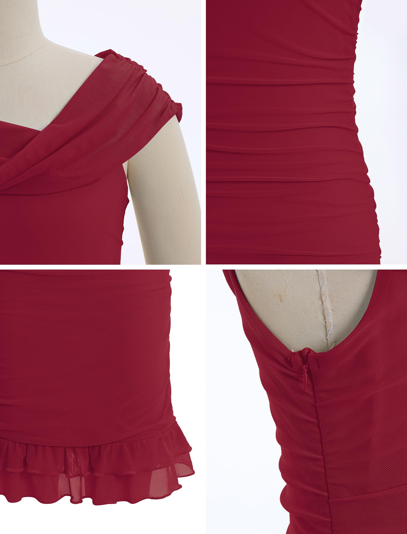 ODIZLI Einschultriges figurbetontes Kleid für Mädchen – Tween-Mädchen, asymmetrischer Ausschnitt, Rüschensaum, schmale Passform, Partykleid für Kinder